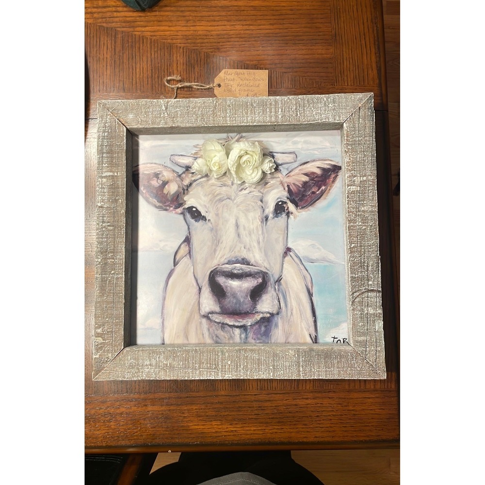 Marmont Hill When Cows Fly Print‎ w/ Reclaimed Wood Frame Brand New